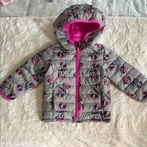 GAP Gray and Pink Puffer Jacket with Playful Design